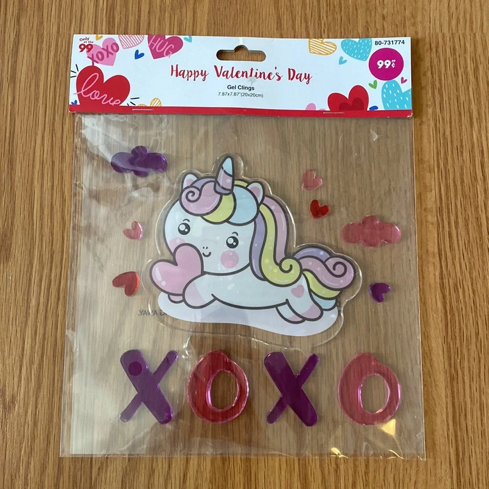 ❤️ Unicorn Valentine’s Love Heart Wall Gel Clings New
